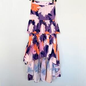 NEW Praia Women’s SIZE S High Low Ruffle Tiered Skirt Abstract Elastic Waist